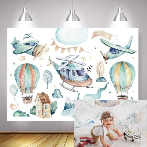 Aircraft Photography Backdrop Newborn Children Birthday Art Photo Background Kids Portrait Photocall Hot Air Balloon Sky Cloud
