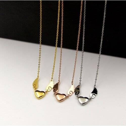 Hot Sale Heart With Wings Gold Color / Silver Color / Rose Gold Color Stainless Steel Necklace