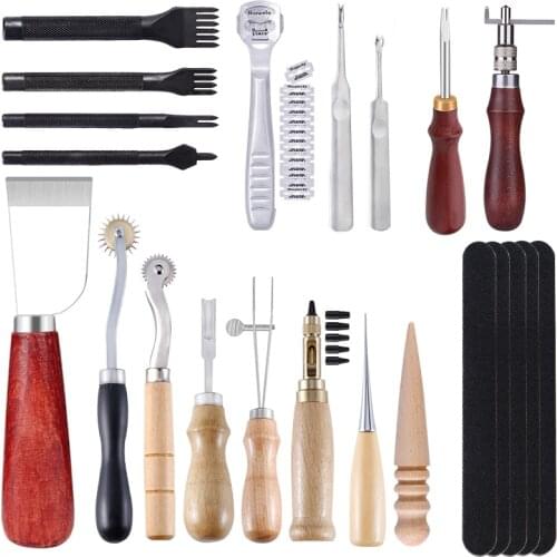 KAOBUY Leather Craft Tools Set With Cutting Knife ,Edge Beveler ,Edge Trimmer Polishing Tool And Other Leathercraft Accessories