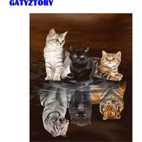 GATYZTORY Frame Animal Cat Family DIY Oil Painting by Numbers Kits Acrylic Canvas Painting Modern Wall Art For Home Decor