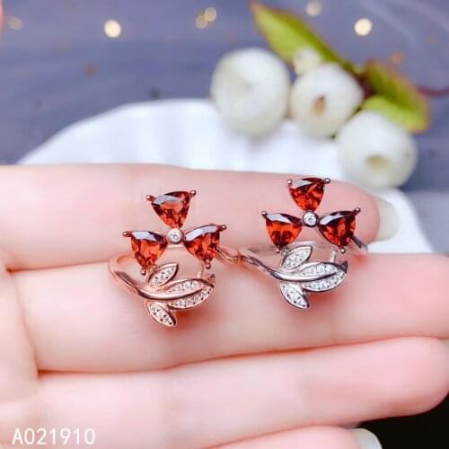 KJJEAXCMY boutique jewelry 925 sterling silver inlaid natural Garnet gemstone ladies ring support detection trendy
