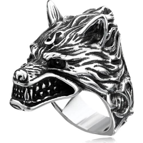 Stainless steel punk biker wolf ring unique hot sale ring personality animal jewelry