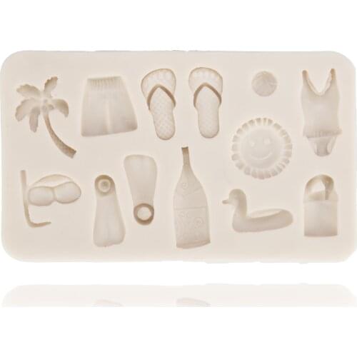 Summer Beach Mold Coconut Tree Silicone Molds Diving Equipment Biscuit Molds Cake Slippers Lifebuoy Mould Rum Bottle Baking Tray