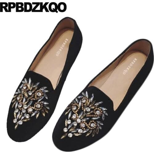 Loafers flats china rhinestone velvet british style black crystal women dress shoes diamond slip on female chinese round toe