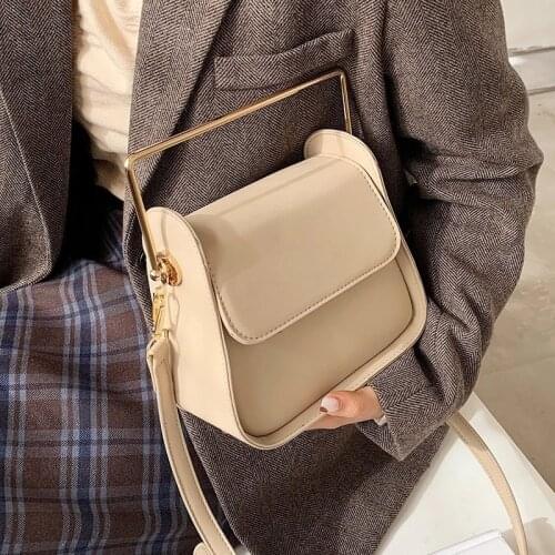 Metal Handle Mini PU Leather Crossbody Bags for Women 2021 Fashion Trend Handbag Womens Branded Trending Shoulder Bag Totes
