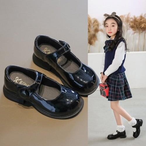 Student Leather Shoes For School Black Dress Shoes Girls Princess Shoes For Kids Performance chaussure fille Black Beige 3-11T