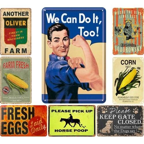 We Can Do It,too! Vintage Metal Signs Farm Fresh Eggs Corn Dairy Fresh Natural Best In Town Shabby Chic Farmhouse Tin Decoration