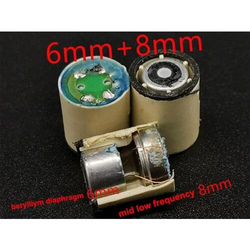 9mm In Ear Earphones Speaker unit 6mm Beryllium High Frequency + 8mm Mid-low Frequency Speaker Unit 18 Ohm