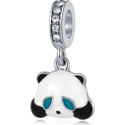 2020 New Original Alloy Bead Panda Animal Dangle Charm Enamel Clear CZ Fit Bracelet Bangle DIY Women Jewelry Dropshipping