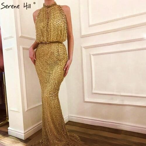 Newest Sleeveless Long Gold Gliter Beaded Mermaid Formal Evening Party Prom Gown Dress Gowns Dresses BLA6460