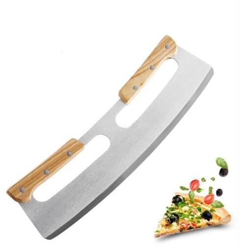 Pizza Cutter Rocker Stainless Steel with Double Wooden Handle 14 Inch Upgraded Sharp Pizza Slicer Knife Chopper with Blade Cover