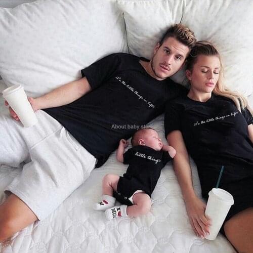 Its the Little Things in Life Family Matching Clothes Mother Father Baby Clothes Dad Mom Black Tshirt Baby Bodysuit Outfits