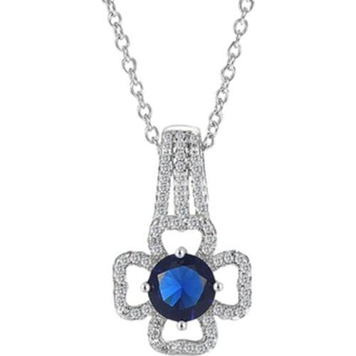 925 sterling silver small lucky pendant inlaid zircon yellow blue four-leaf clover necklace sweater chain ladies gift jewelry