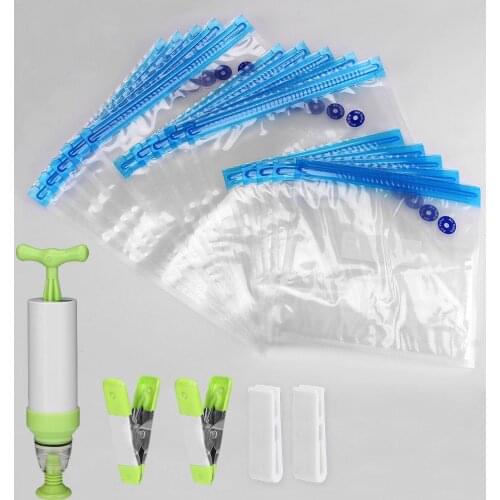 17/20pcs Reusable Sealing Food Vacuum Sealer Bags with pump Plastic clips Kitchen Organizer fresh Food Packages Sealing Machine