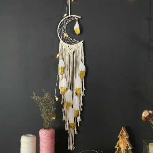 Crescent Golden Feather Dream Catcher Hanging Pendant Wind Chime Home Decor Nordic Moon Room Decoration Room Decor Gifts