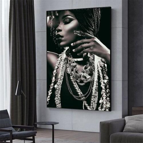 Portrait of African With Jewellery Wall Art Posters And Prints Black Woman Art Canvas Paintings Silver Body Art Pictures Cuadros