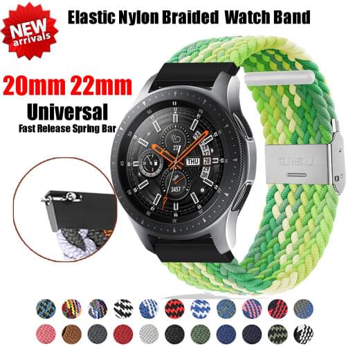 20mm 22mm Universal Elastic Nylon Solo Loop for Samsung Galaxy Watch Active 2 3 Adjustable Watch Strap for Huawei GT2 Wristband