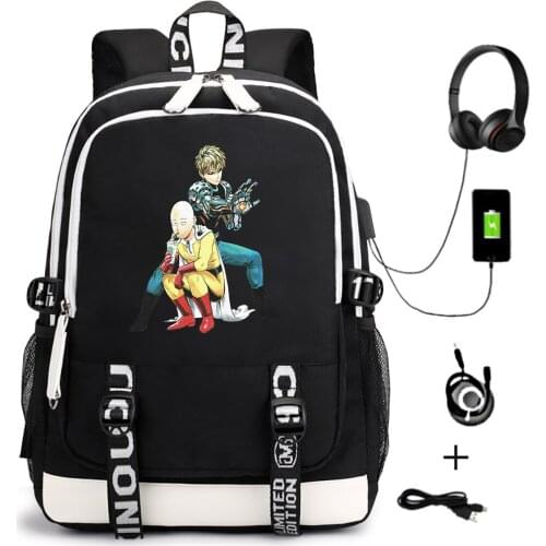 Anime One Punch-Man Unisex Backpack USB School Bags for Teenagers Casual Cartoon Travel Laptop Shoulder Bags Zipper Bookbag