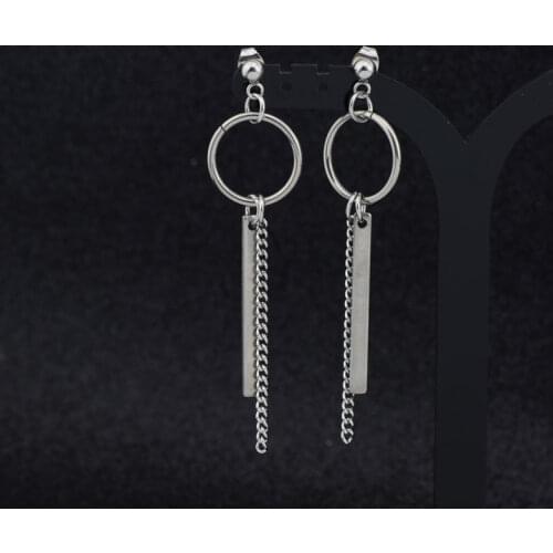 Kpop Single Stainless Steel Chain Earrings Boys Girls Korean Star Celebrity Inspired Trendy Earrings Ornament Wholesale BTS-794