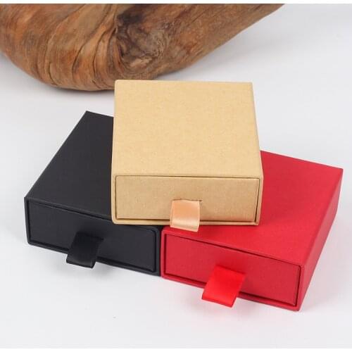 Jewelry Box Gifts Pull Drawer Case Rings Earrings Necklace Packaging Boxes Kraft Paper Sponge Ribbon Square Package Accessories
