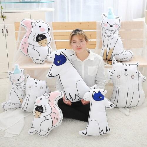 Ins cute animal fox squirrel cat simulation hand-painted real life pillow home bedroom sofa pillow