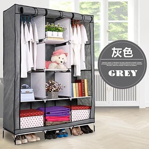 Modern Simple Grey Wardrobe Fabric Folding Cloth Storage Cabinet DIY Assembly Easy Install Reinforcement Wardrobe Closet