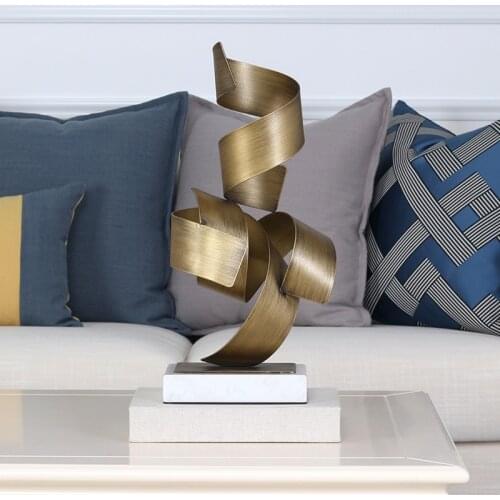 Modern Twisted Geometric Metal Figurine Decor Home Living Room Hotel Desktop Creative Marble Sculpture Abstract Soft Ornament