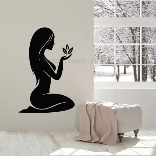 Spa Wall Decal Naked Girl Nature Flowers Massage Beauty Salon Interior Decor Window Vinyl Stickers Waterproof Mural Art 1429