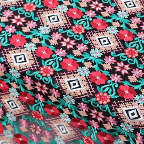 High quality black bottom yarn patchwork Cross stitch pattern embroidery fabric Dress skirt dress accessories tissu