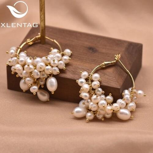 Xlentag Pure Natural Freshwater Pearl Earrings Luxurious Simplicity Wedding Birthday Party Gifts Handmade Jewelry GE0993A
