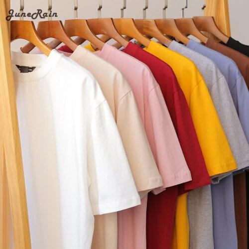 JuneRain Tee Shirt 11 Solid Color Basic T Shirt Women Casual O-neck Harajuku Summer Top Korean Hipster White Tshirt S-L Tops