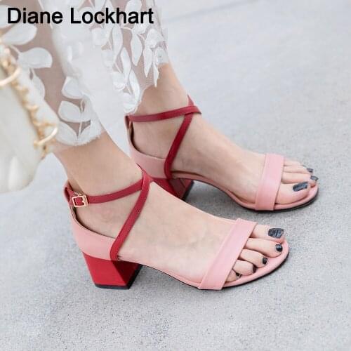 Summer Sandals for women 2020 Fashion Narrow Band Women Sandal Ladies Square Ankle Buckle Strap Low Heels sandalias mujer 31 32