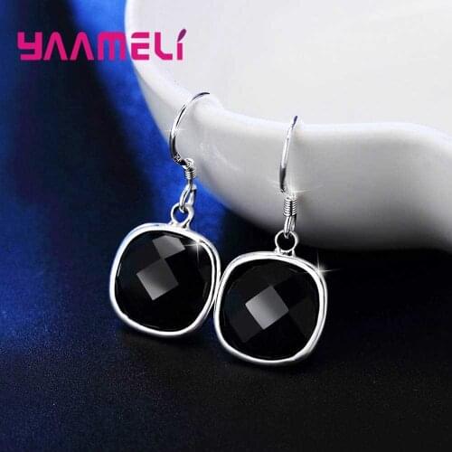 Classic Simple Style Hook Earring For Women 925 Sterling Silver Jewelry Square Cut Cubic Zirconia Office/Career Bijoux