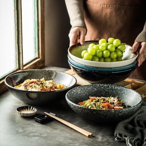 10 Inch Large Soup Bowl Ceramic Japanese Ramen Noodle Bowl Household Retro Round Tableware Restaurant Fish Head Soup Plate