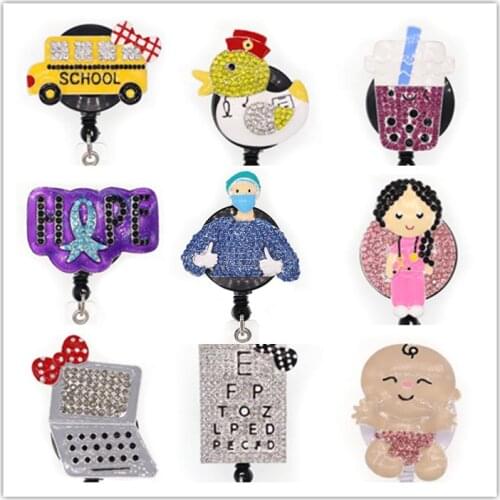 10pcs/lot Free shipping Nurse Rhinestone Enamel Retractable ID Badge Holder
