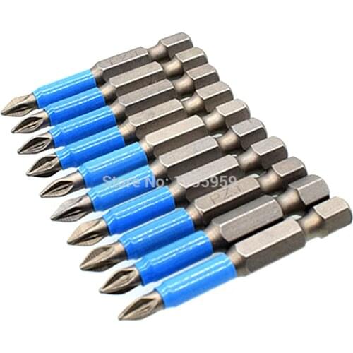 10pcs Pz1 Pozi Non-slip Screw Driver Bits Set 1/4" 6.35mm Hex Shank Impact Screwdriver Pozidriv PZ1 Bit 50mm Long Magnetic Tip