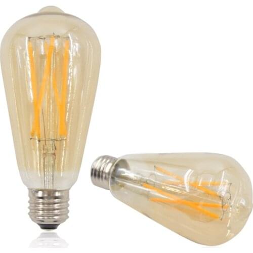 10pcs Dimmable Vintage Retro ST64 Amber E26 6W WarmWhite 2700K LED Filament Light Bulb AC120V Retro Transparent Glass Appearance