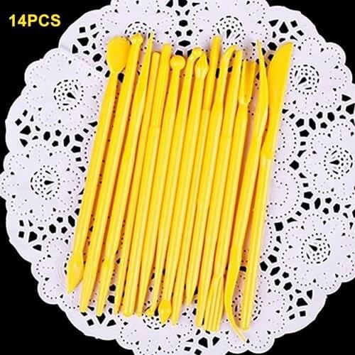 14Pcs Fondant Cake Modelling Craft Decorating Flower Clays Tools Modelling Plastic Baking Craft Tool Set Bakeware