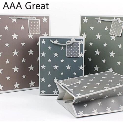 48Pcs/Lot Exquisite Gift Bags Simple Brief Business Wedding Paper Shopping Bag Packing Articles Stars Handle Clothes Pouch Party