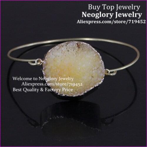 5PCS Druzy Bangle Bracelet, Gold Bracelet,Natural Yellow Druzy Stone Stone Bangle, Druzy Drusy Quartz Stone Bangle bracelet