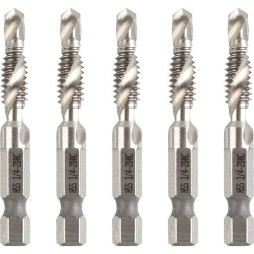 5Pcs HSS 1/4-20NC Hand Tools 6.35mm Composite Hex Shank Drill Bit Screw Thread Tap Machine M7DA
