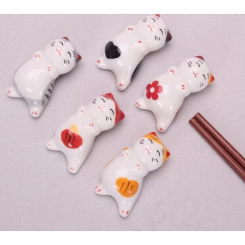 5pcs/set Chopsticks Holder Kitchen Dinner Tableware Supply Japanese Style Ceramic Cute Cat Chopstick Rack Chopstick Stand