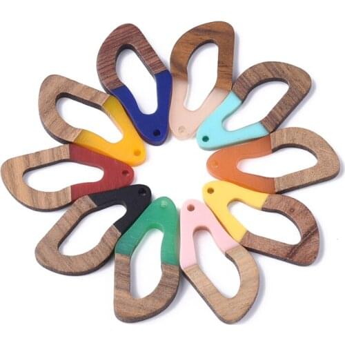 50pcs Mixed Color Twisted Oval Resin with Wood Pendants Necklace Earring Making Charm Pendant for DIY Jewelry Making 38x19.5x4mm