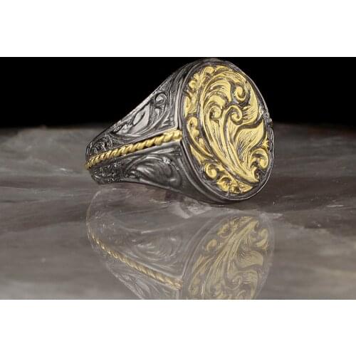 925 Sterling Silver Ring for Men Gold Plated Handmade Vintage Gift Mens Rings All Size Turkish Fashion Jewelry