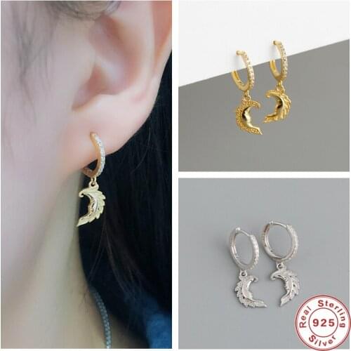 Aide 925 Sterling Silver Unique Half Moon Man Face Pendant Drop Earrings Zircon Circle Loop Piercing Pendiente Earring Jewelry