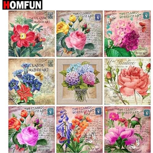 HOMFUN Diamond Painting Cross Stitch "Flower alphabet pattern"Full Square Round Diy 5d Diamond Embroidery Picture Rhinestone Art