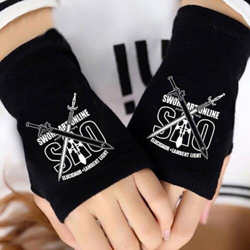 Anime Sword Art Online SAO Half FingerCotton Knitting Gloves Without Fingers Mitten Lovers Cosplay Accessories Gifts Hot