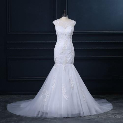 Illusion White Lace Mermaid Wedding Dress Appliques Bridal Gowns Vestidos de novia 2021 ButtonCustom