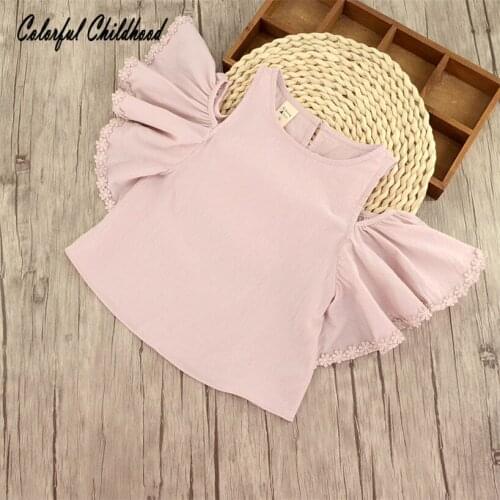Ruffle Sleeve Summer Girls Blouses Tops 100% Cotton Lace Casual Baby Girl Shirts for Children Tops toddler Kids Clothing 2-7Yrs