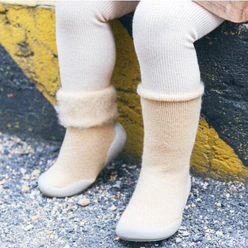 Winter Kids Warm Snow Shoes Socks Infant Boys Brushed Thick Sock Shoes Yellow Black Baby Girls Booties Soft Soles Toddler Shoes